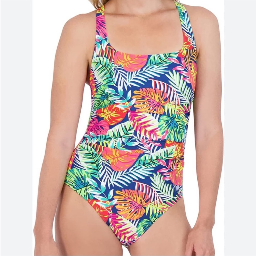Caribbean Joe Tropical One-Piece Swimsuit Palm Cove Midnight NWOT - Size 16
